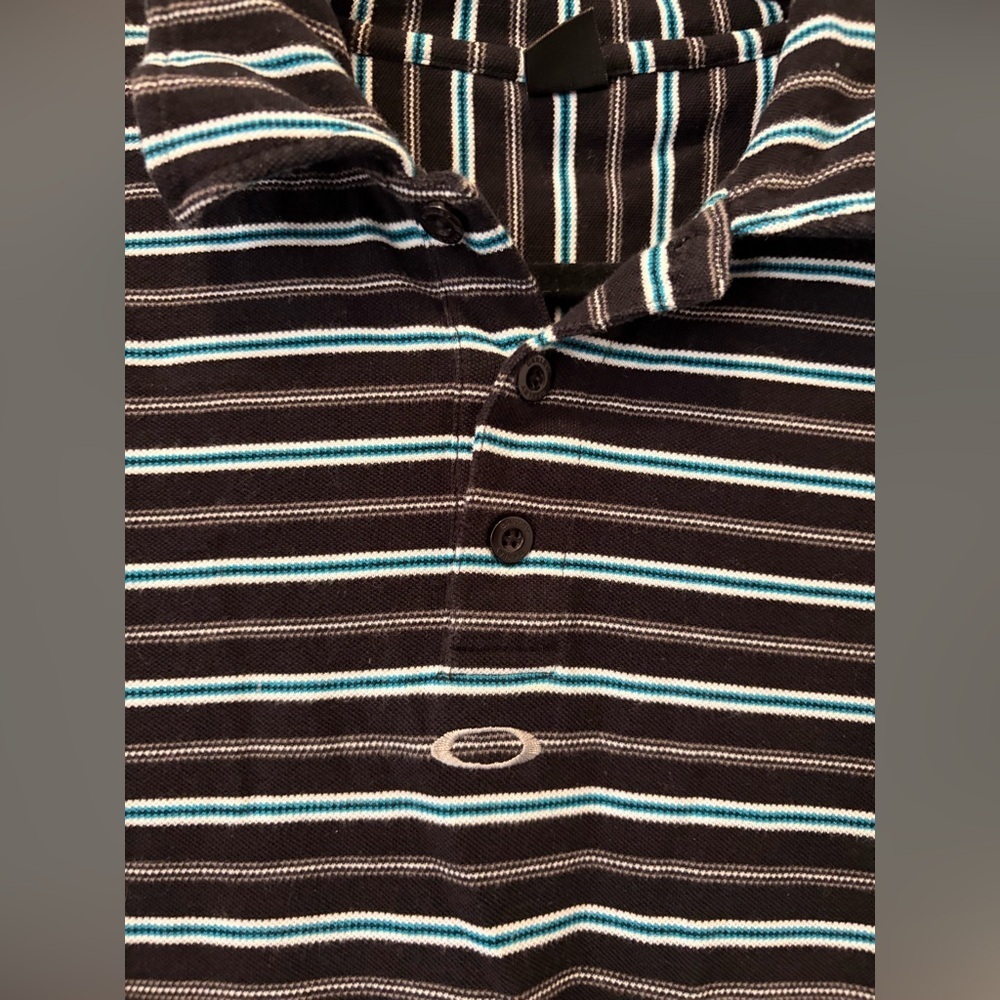 Vintage Oakley Striped Polo Shirt - Large - Picture 2 of 9